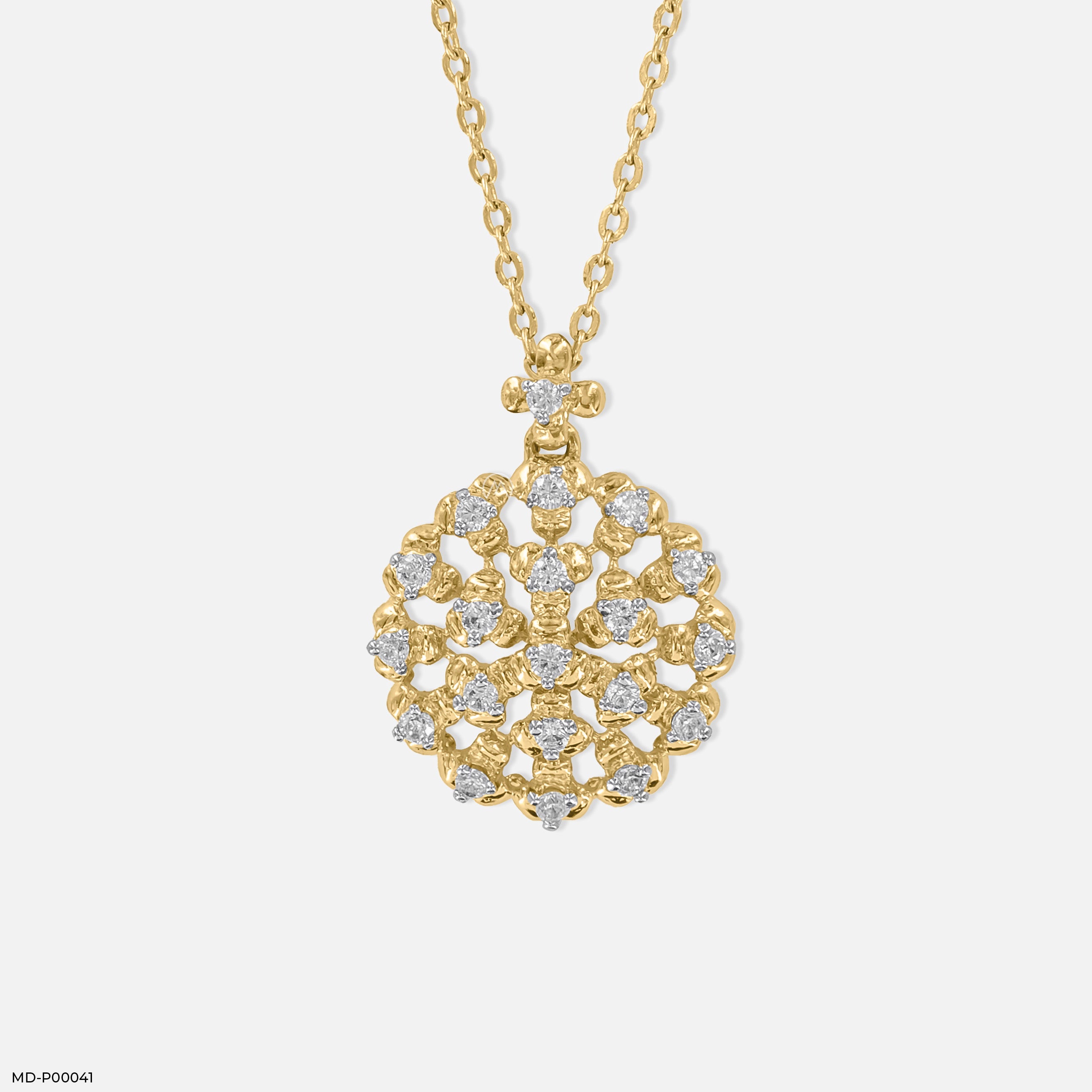Diamond Cluster Medallion Pendant 9K Yellow Gold