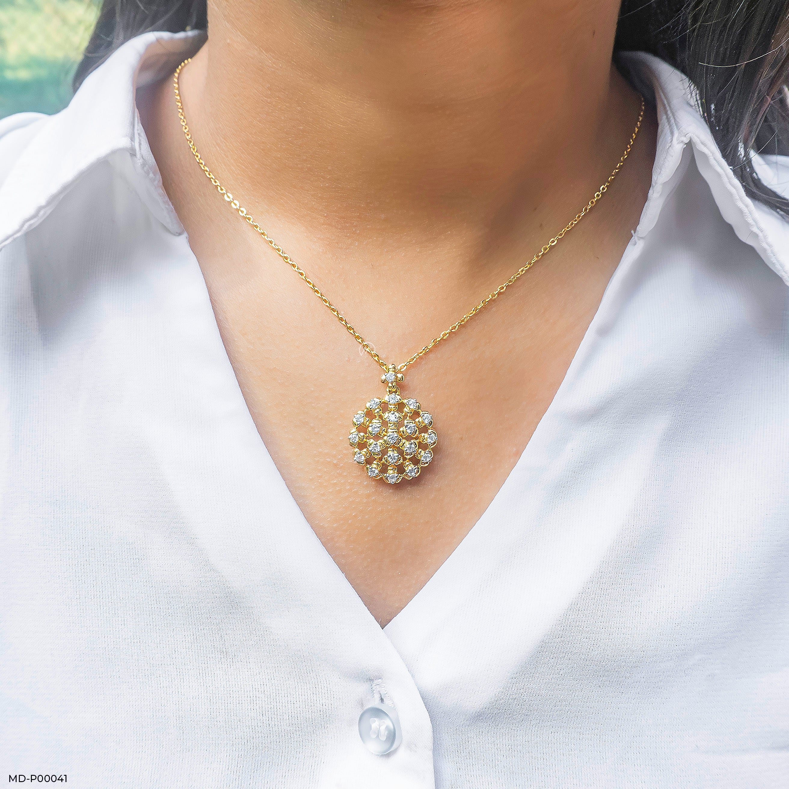 Diamond Cluster Medallion Pendant 9K Yellow Gold
