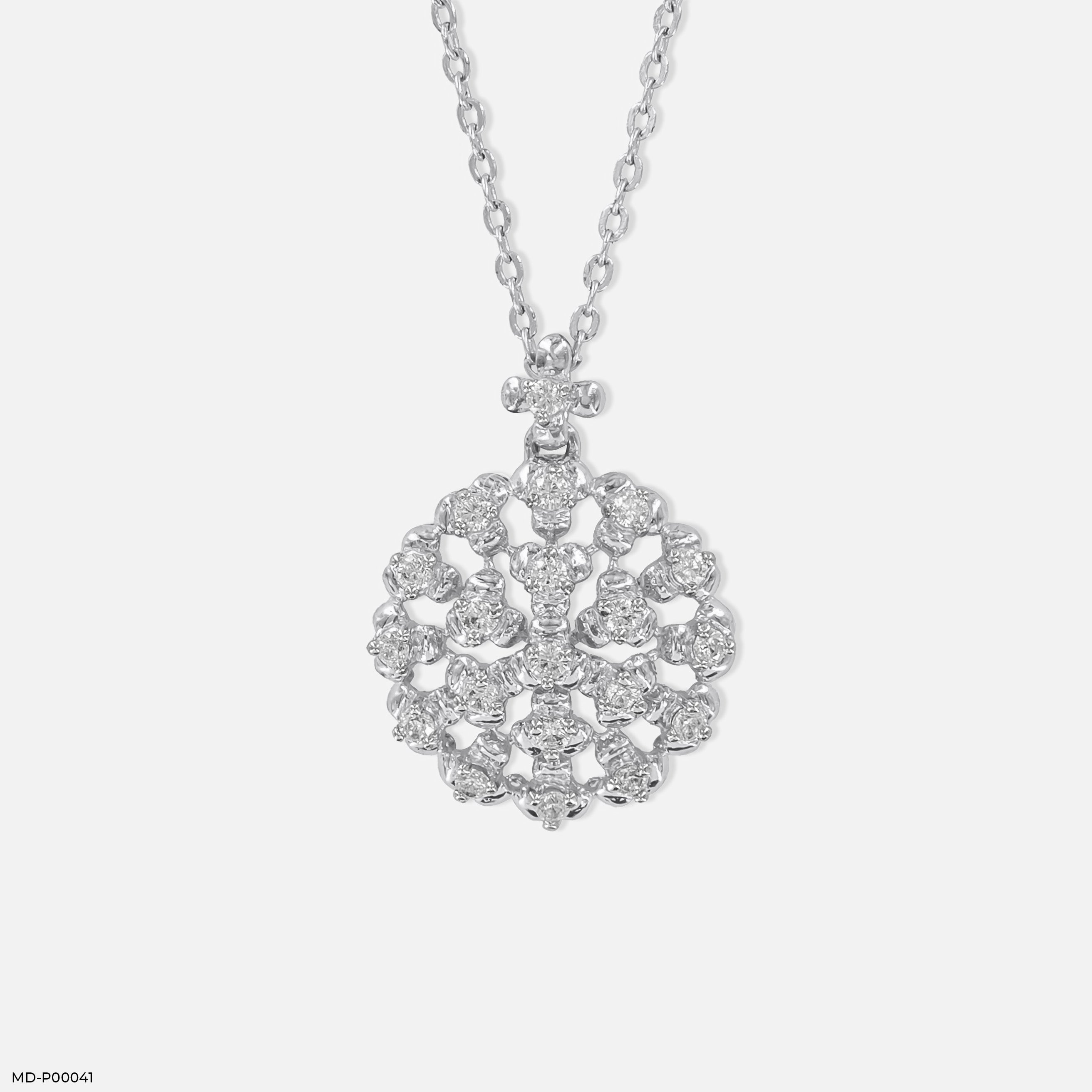 Diamond Cluster Medallion Pendant 9K White Gold