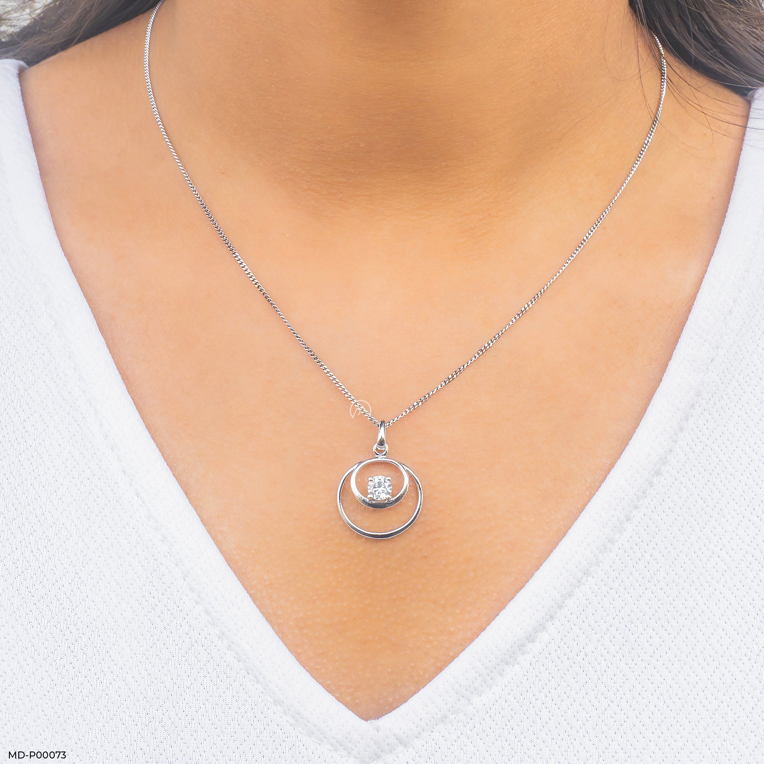 0.50 Carat Double Circle Pendant 9K White Gold