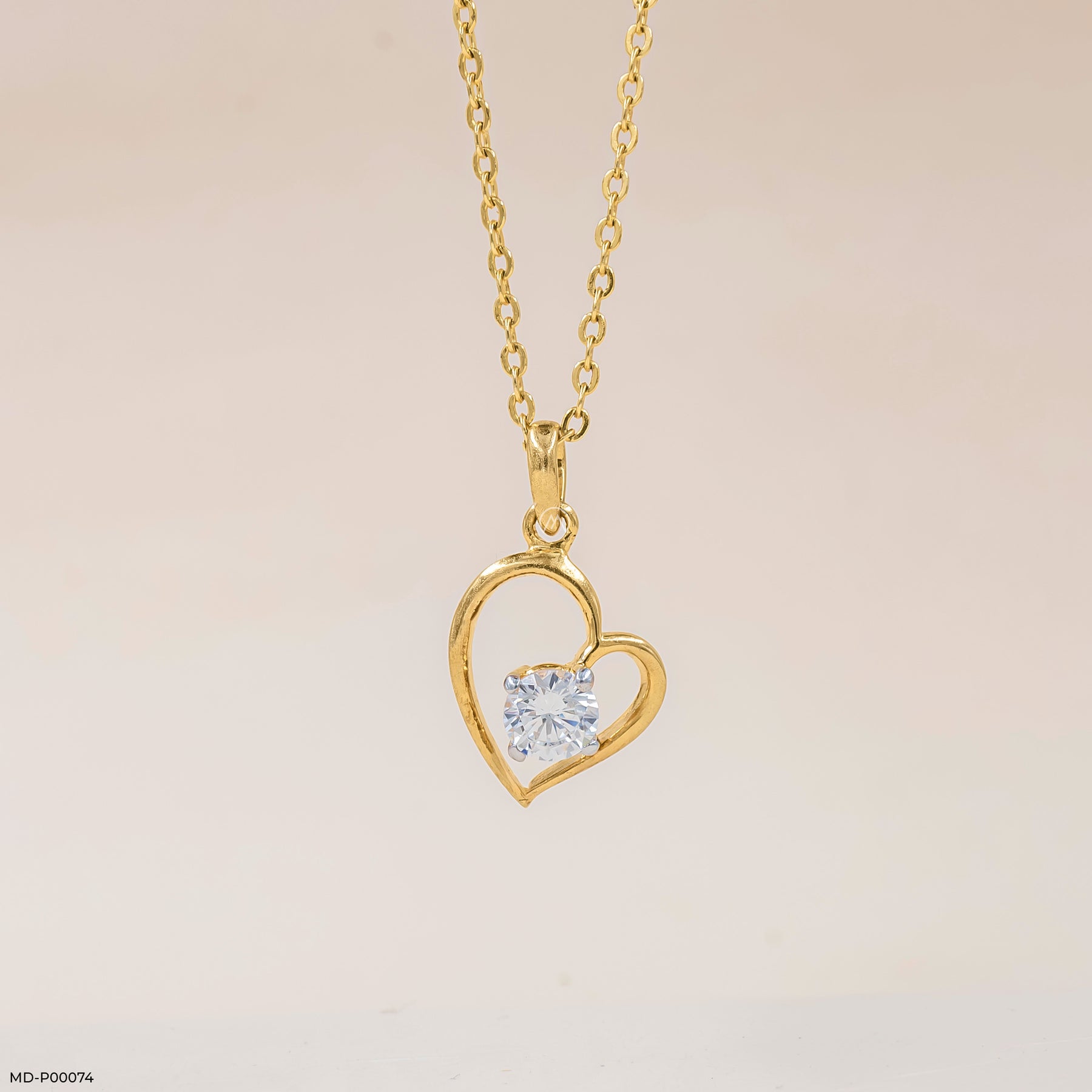 Open Heart Solitaire Pendant 14K Yellow Gold