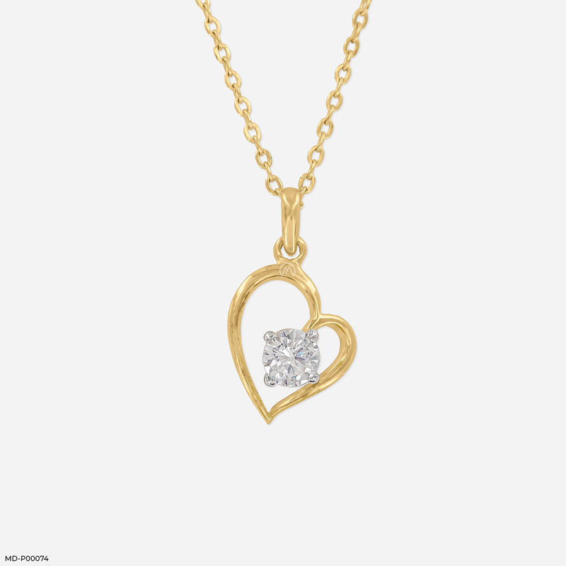 Open Heart Solitaire Pendant 14K Yellow Gold