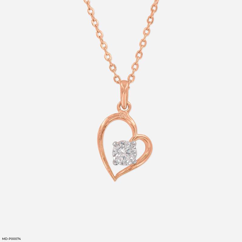 Open Heart Solitaire Pendant 14K Yellow Gold
