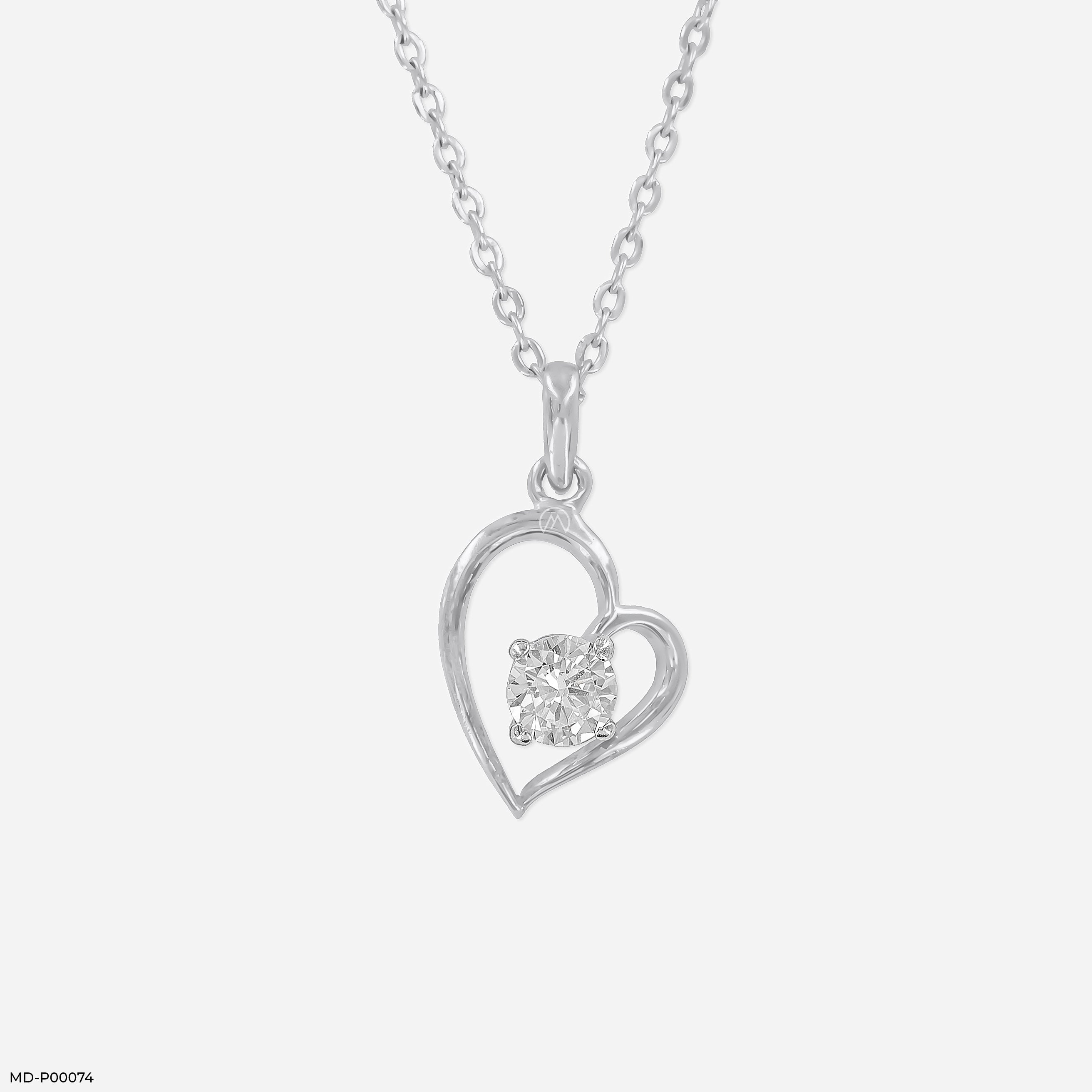 Open Heart Solitaire Pendant 14K White Gold