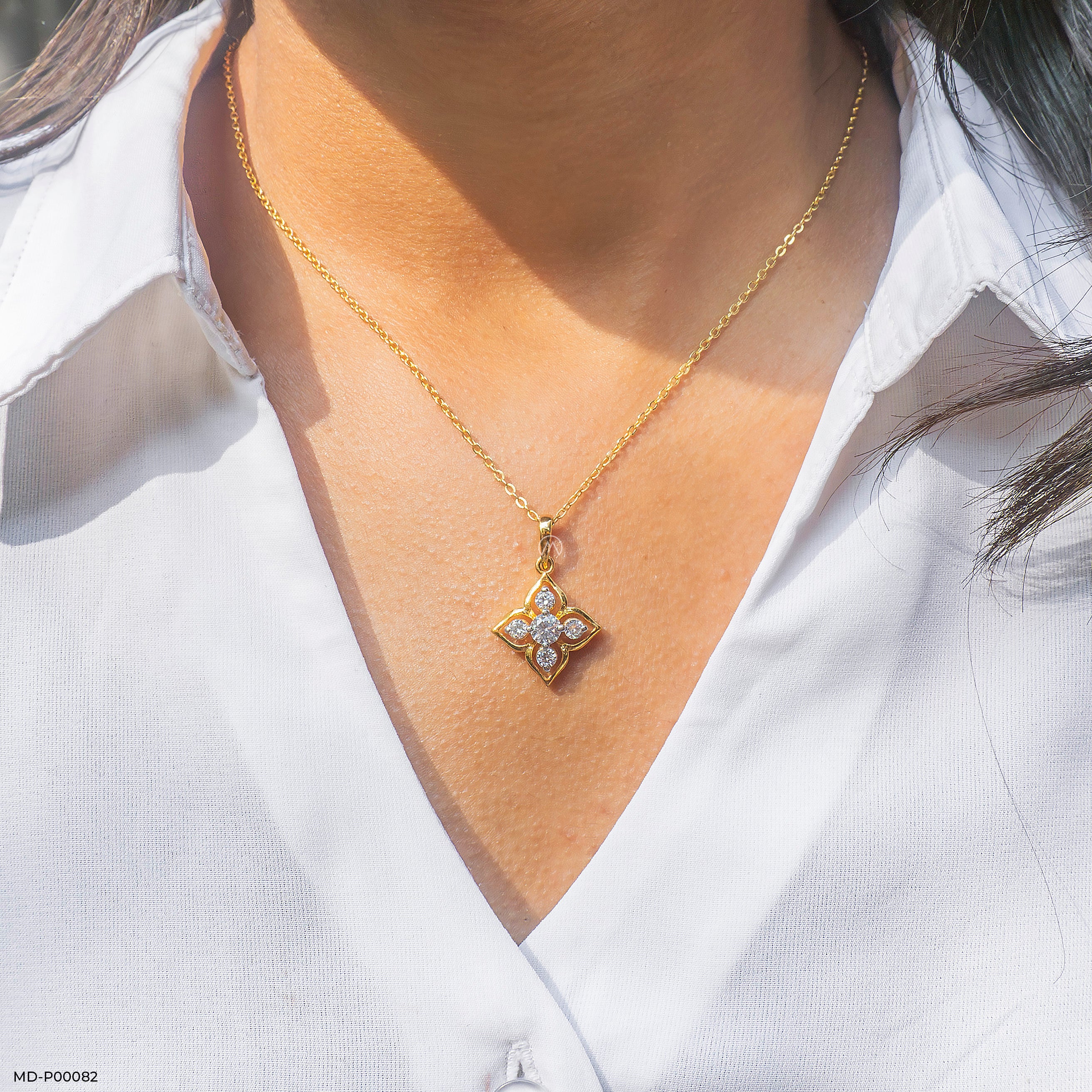 Lotus Cross Diamond Pendant 9K Yellow Gold