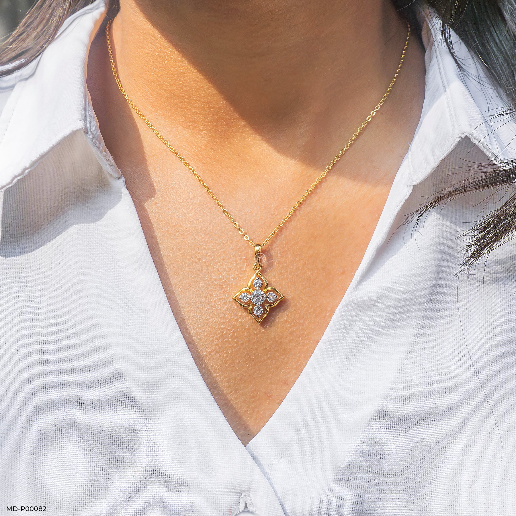 Lotus Cross Diamond Pendant 9K Yellow Gold