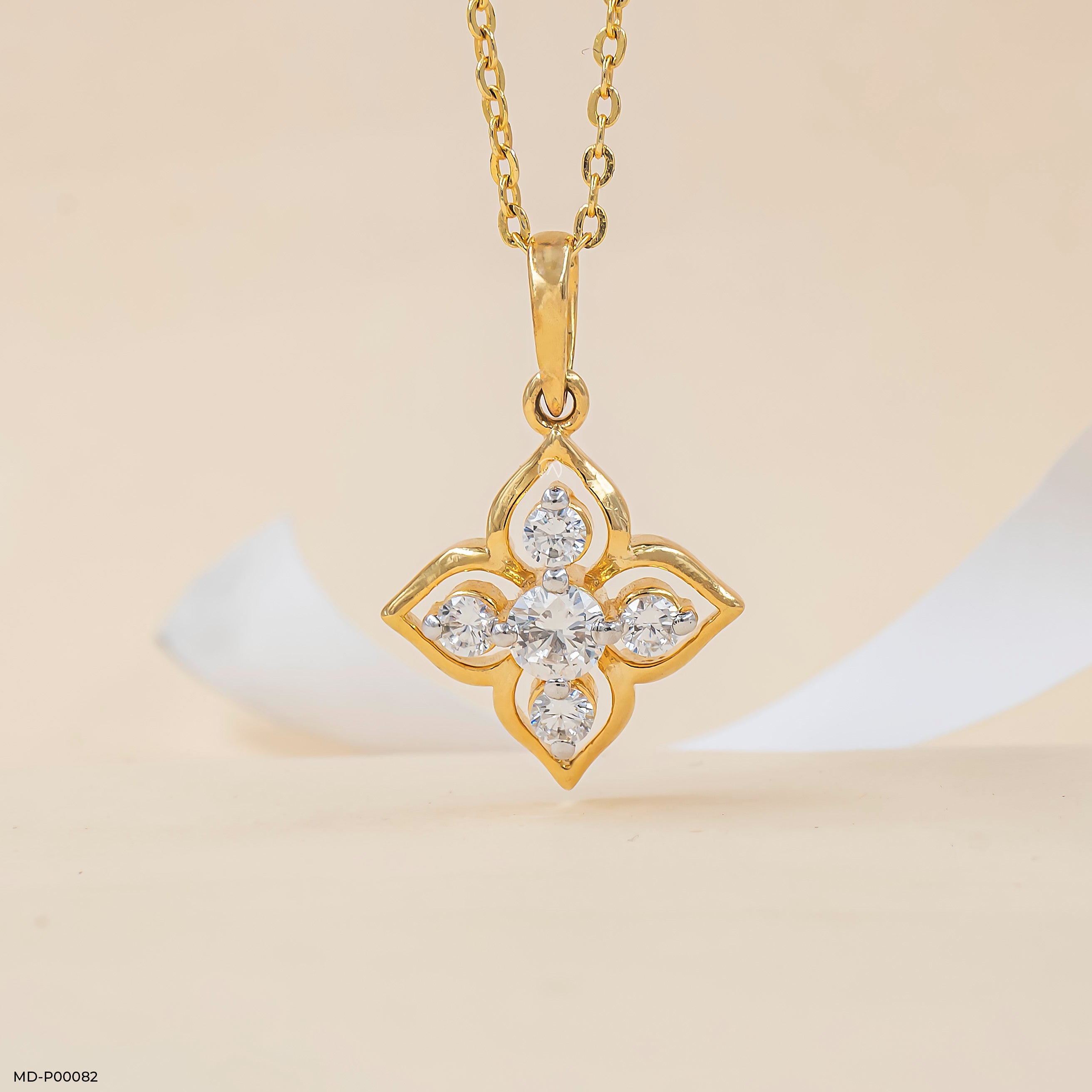 Lotus Cross Diamond Pendant 9K White Gold