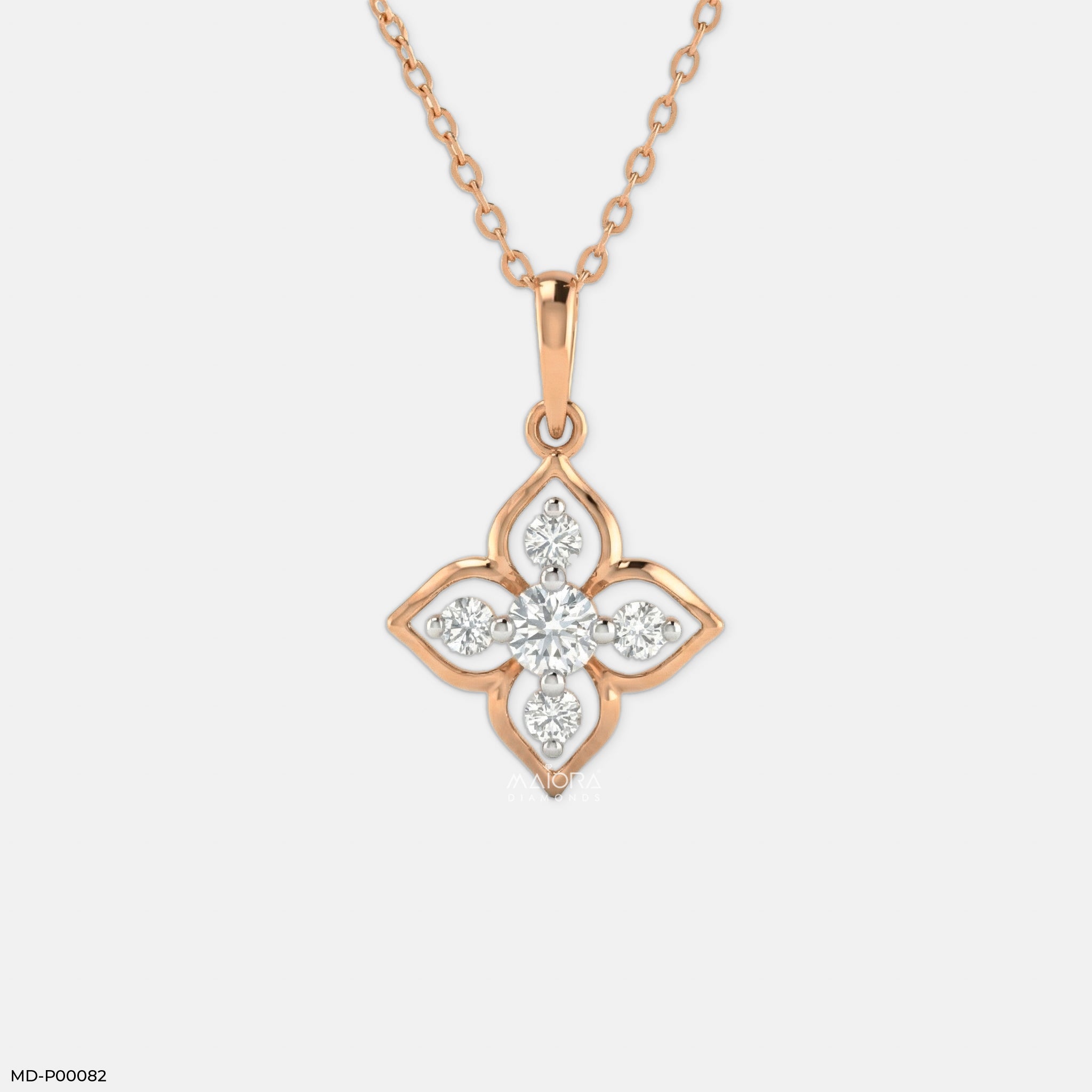 Lotus Cross Diamond Pendant 14K Rose Gold