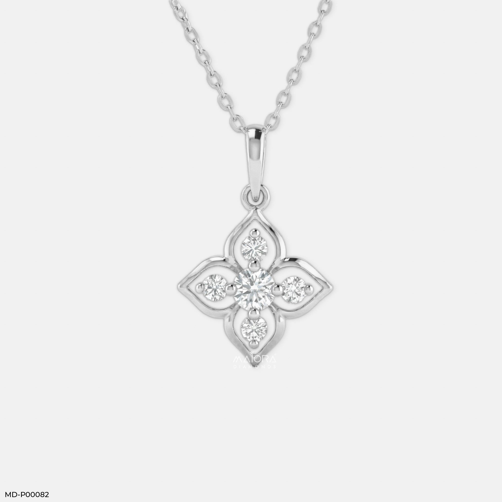Lotus Cross Diamond Pendant 9K White Gold