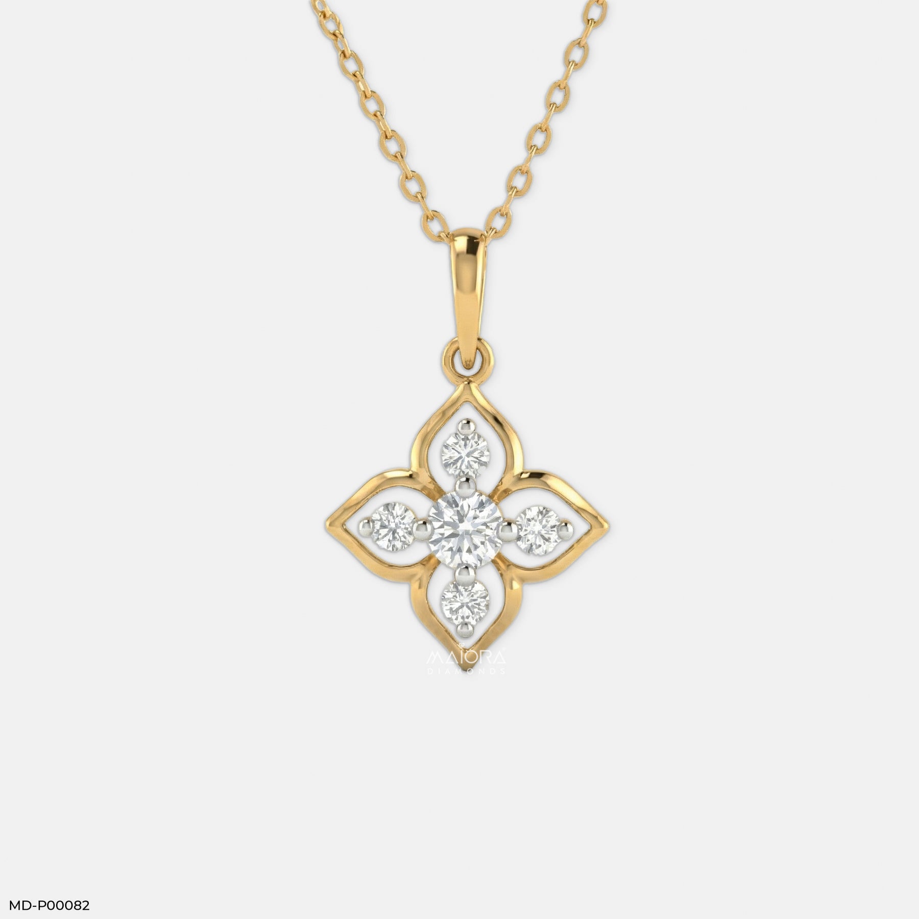 Lotus Cross Diamond Pendant 9K Yellow Gold