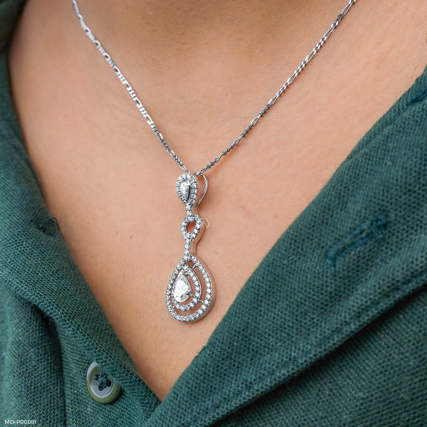 1.5 Carat Golden Halo Drop Pendants 14K White Gold