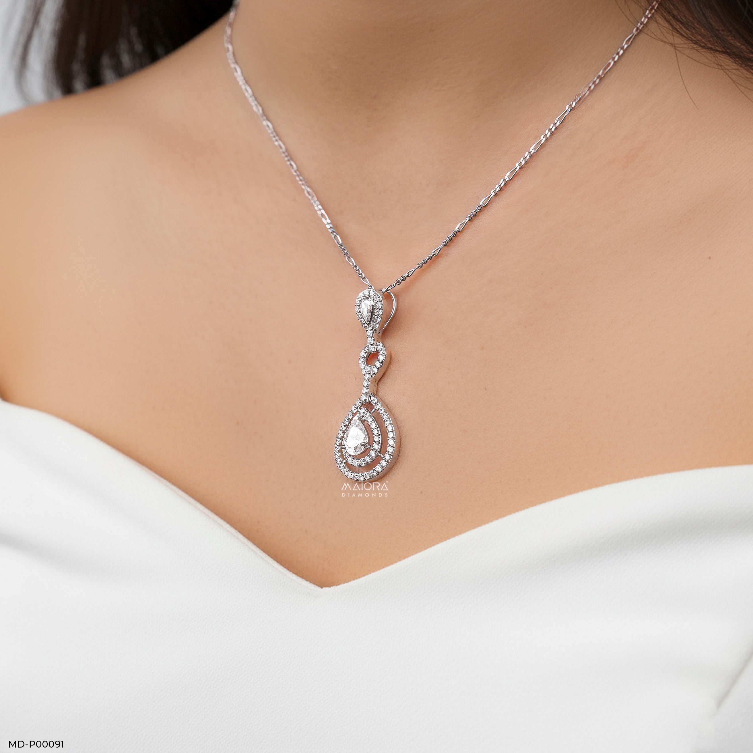 1.5 Carat Golden Halo Drop Pendants 9K White Gold