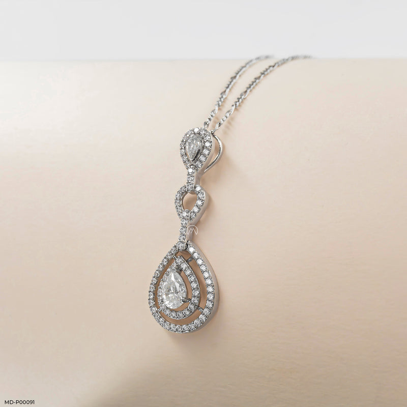 1.5 Carat Golden Halo Drop Pendants 18K White Gold