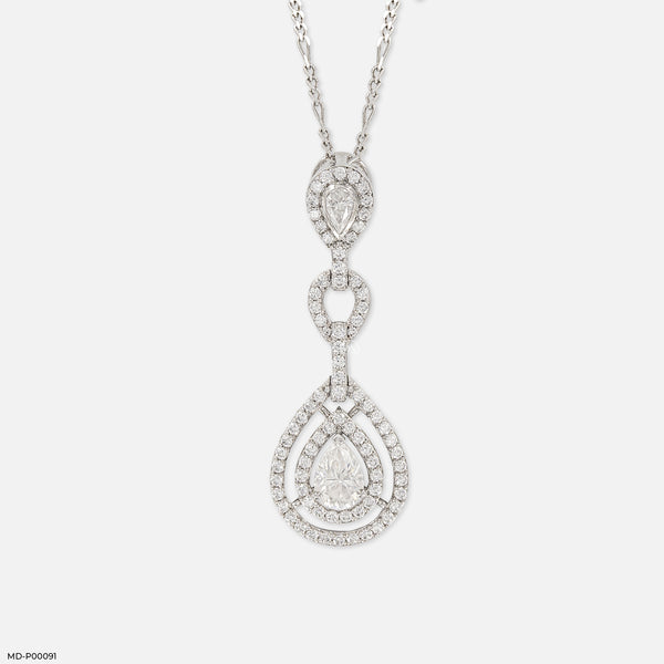 1.5 Carat Golden Halo Drop Pendants 14K White Gold