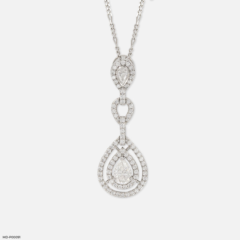 1.5 Carat Golden Halo Drop Pendants 18K White Gold