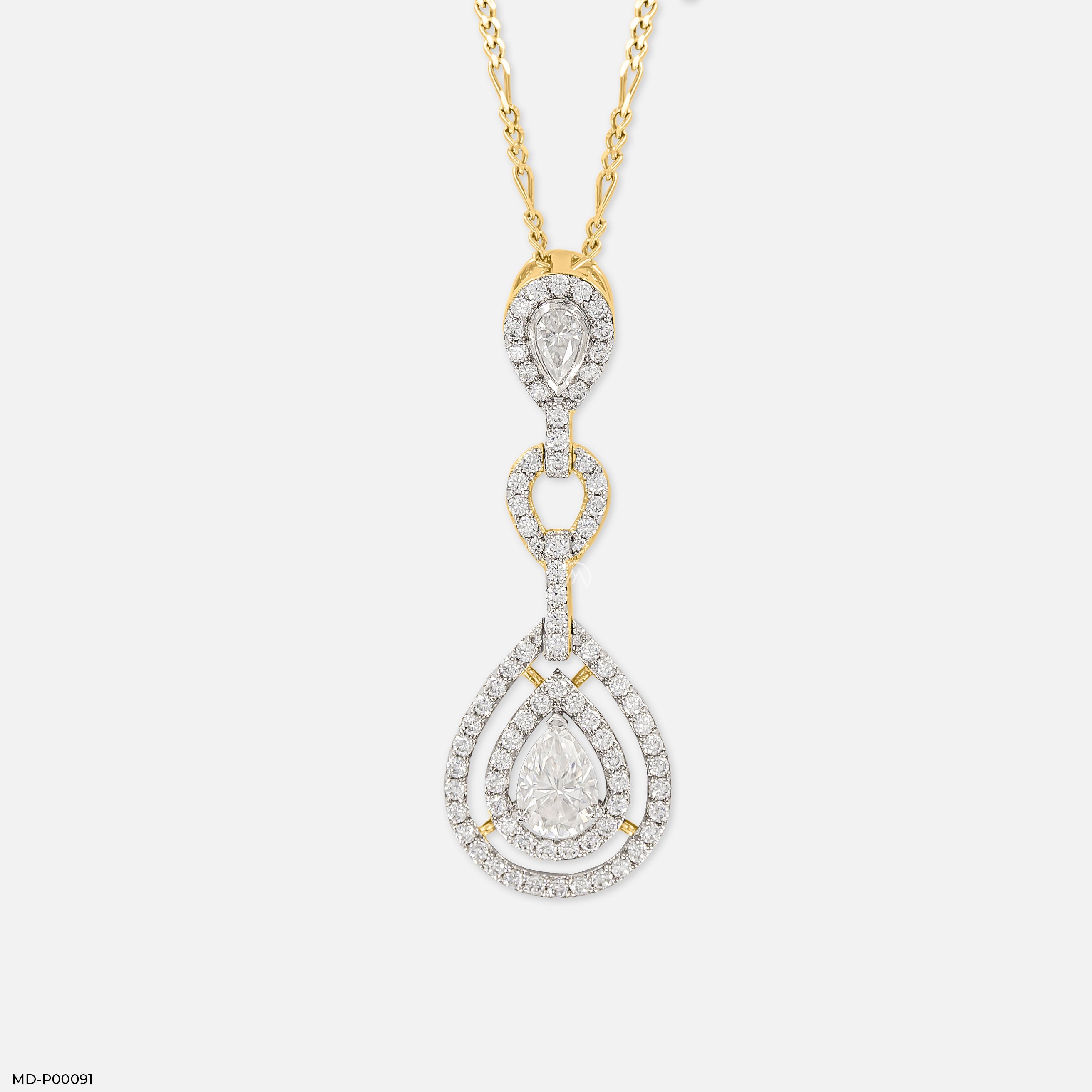 1.5 Carat Golden Halo Drop Pendants 14K Yellow Gold
