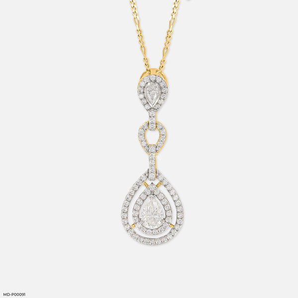 1.5 Carat Golden Halo Drop Pendants 18K Yellow Gold