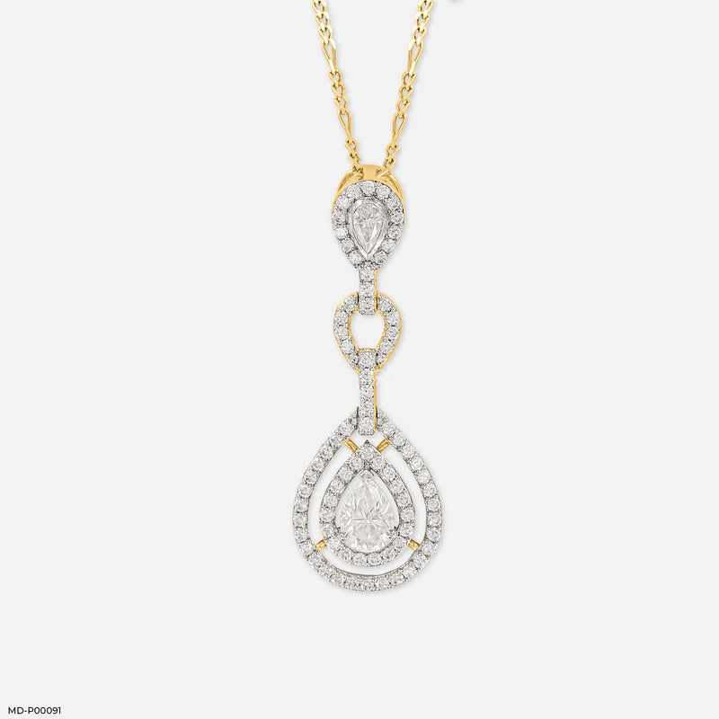 1.5 Carat Golden Halo Drop Pendants 18K White Gold