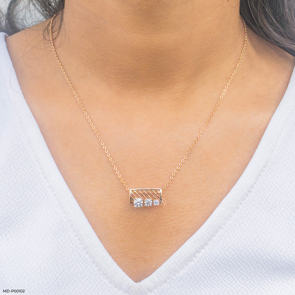 Three-Stone Bar Pendant 14K Rose Gold