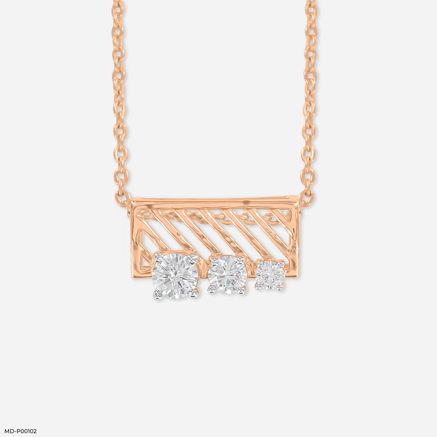 Three-Stone Bar Pendant 9K Rose Gold