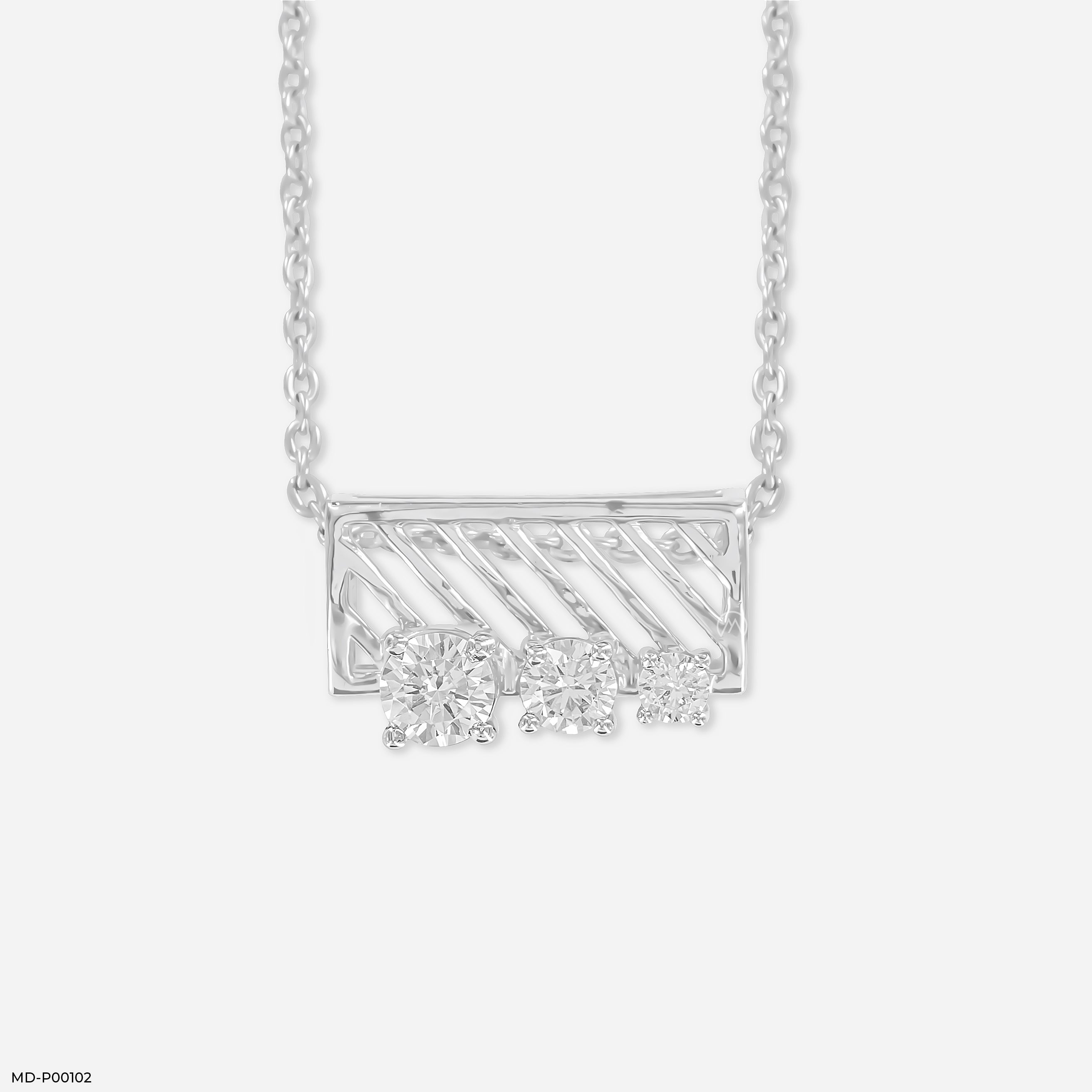 Three-Stone Bar Pendant 14K White Gold