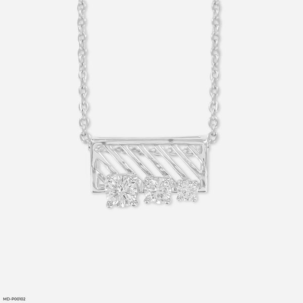 Three-Stone Bar Pendant 18K White Gold