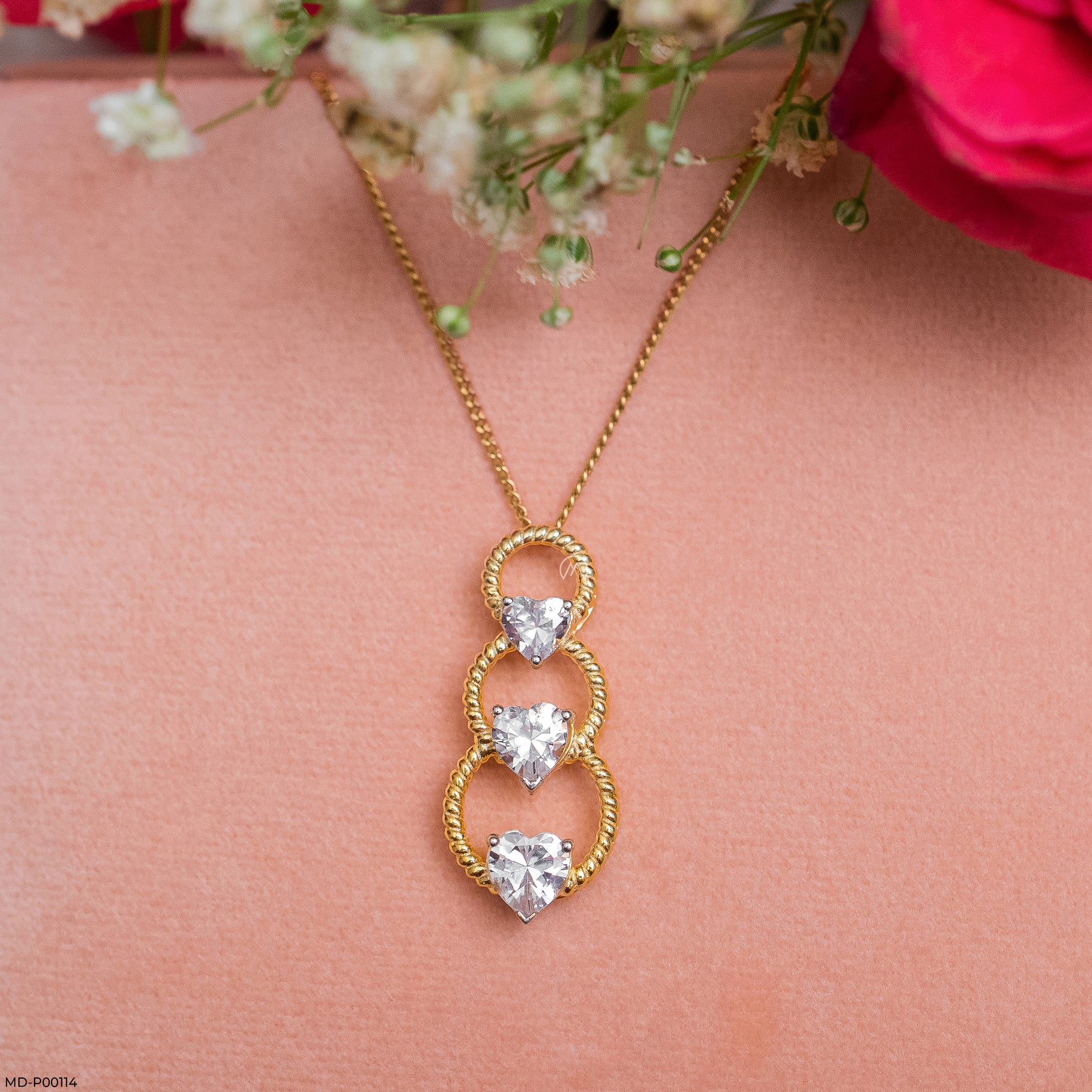 1.5 Carat Hearts Entwined Pendants 14K Yellow Gold