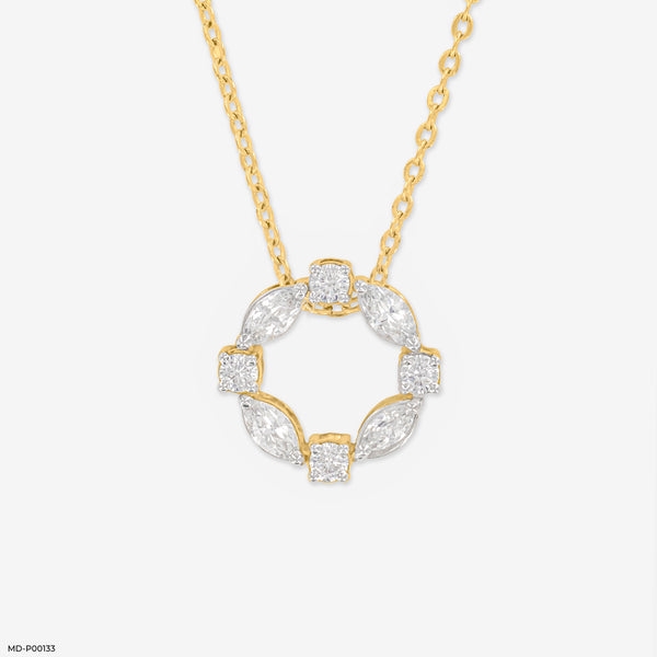 0.75 Carat Gem Circle Pendants 18K Yellow Gold