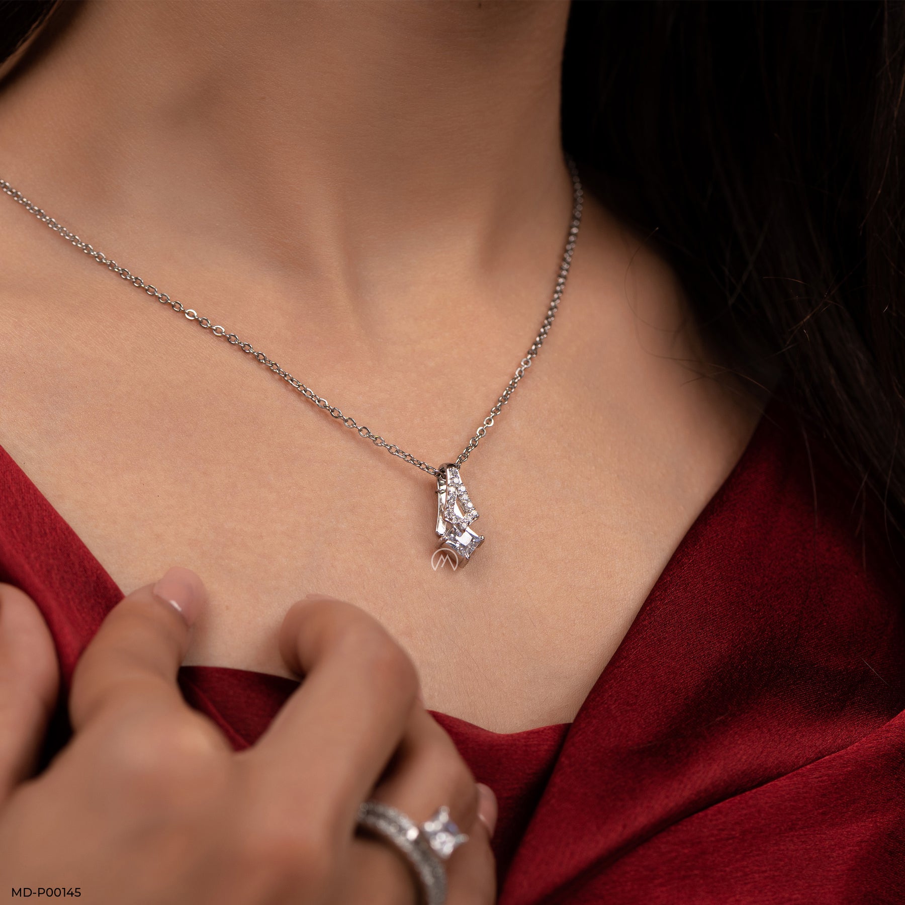 1 Carat Art Deco Flame Pendants 9K White Gold