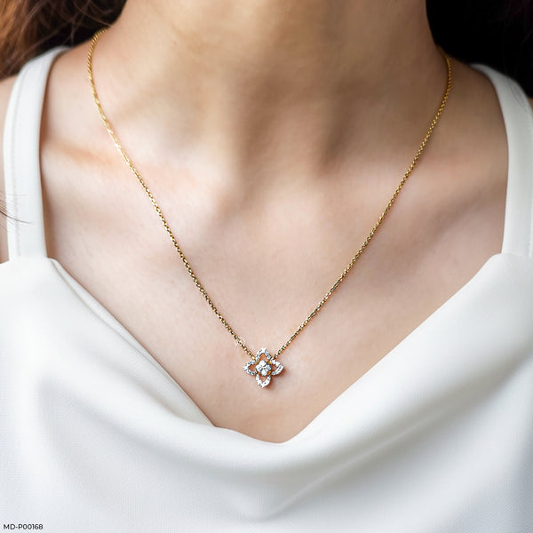 0.30 Carat Four-Petal Diamond Pendant 14K Yellow Gold