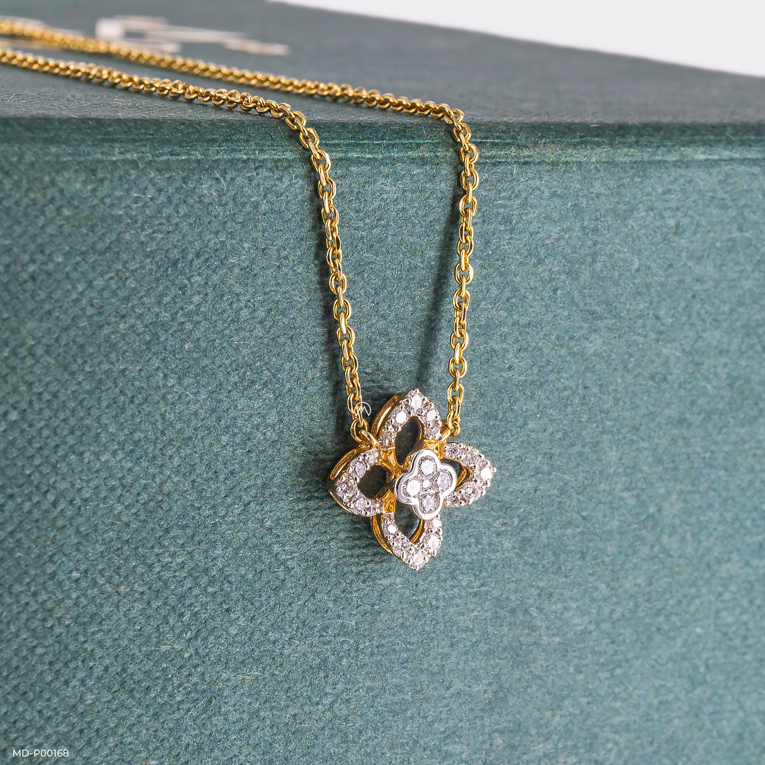 0.30 Carat Four-Petal Diamond Necklace 14K Yellow Gold