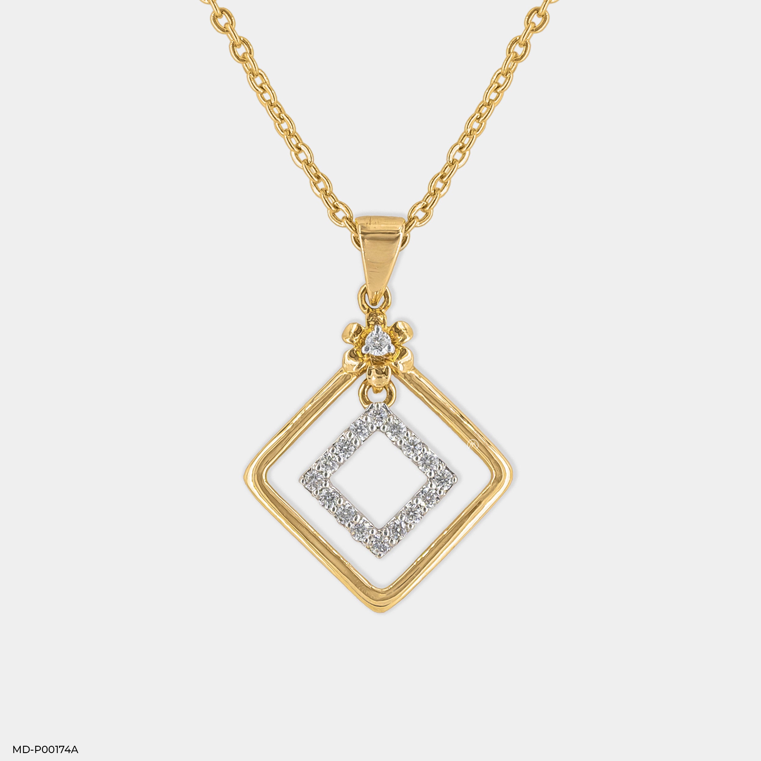 0.15 Carat Square Sparkle Diamond Pendant 14K Yellow Gold