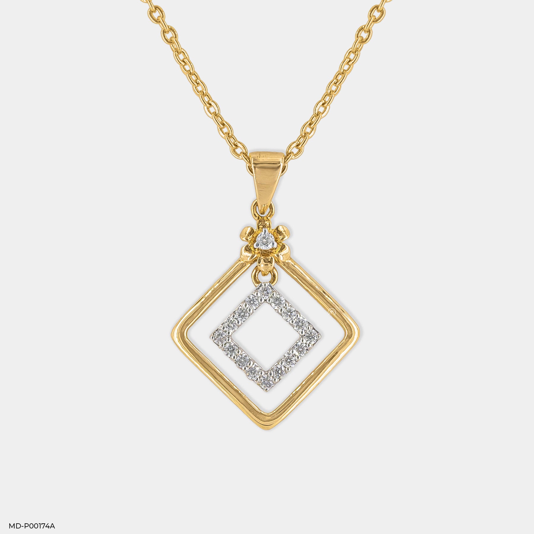 0.15 Carat Square Sparkle Diamond Pendant 14K Yellow Gold