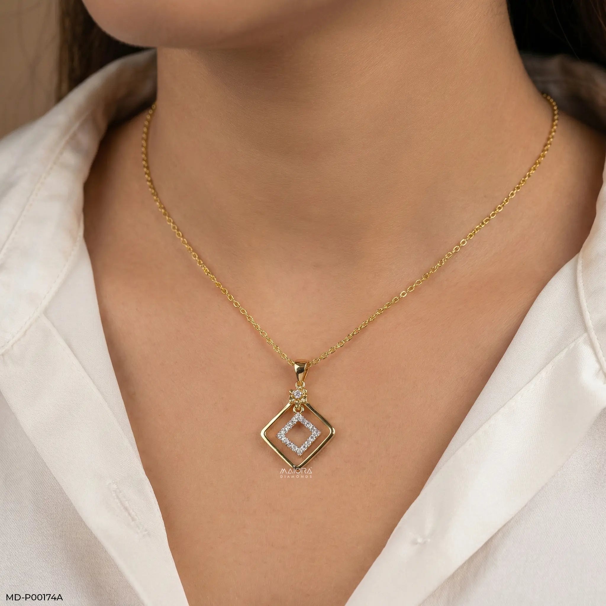 0.15 Carat Square Sparkle Diamond Pendant 14K Yellow Gold