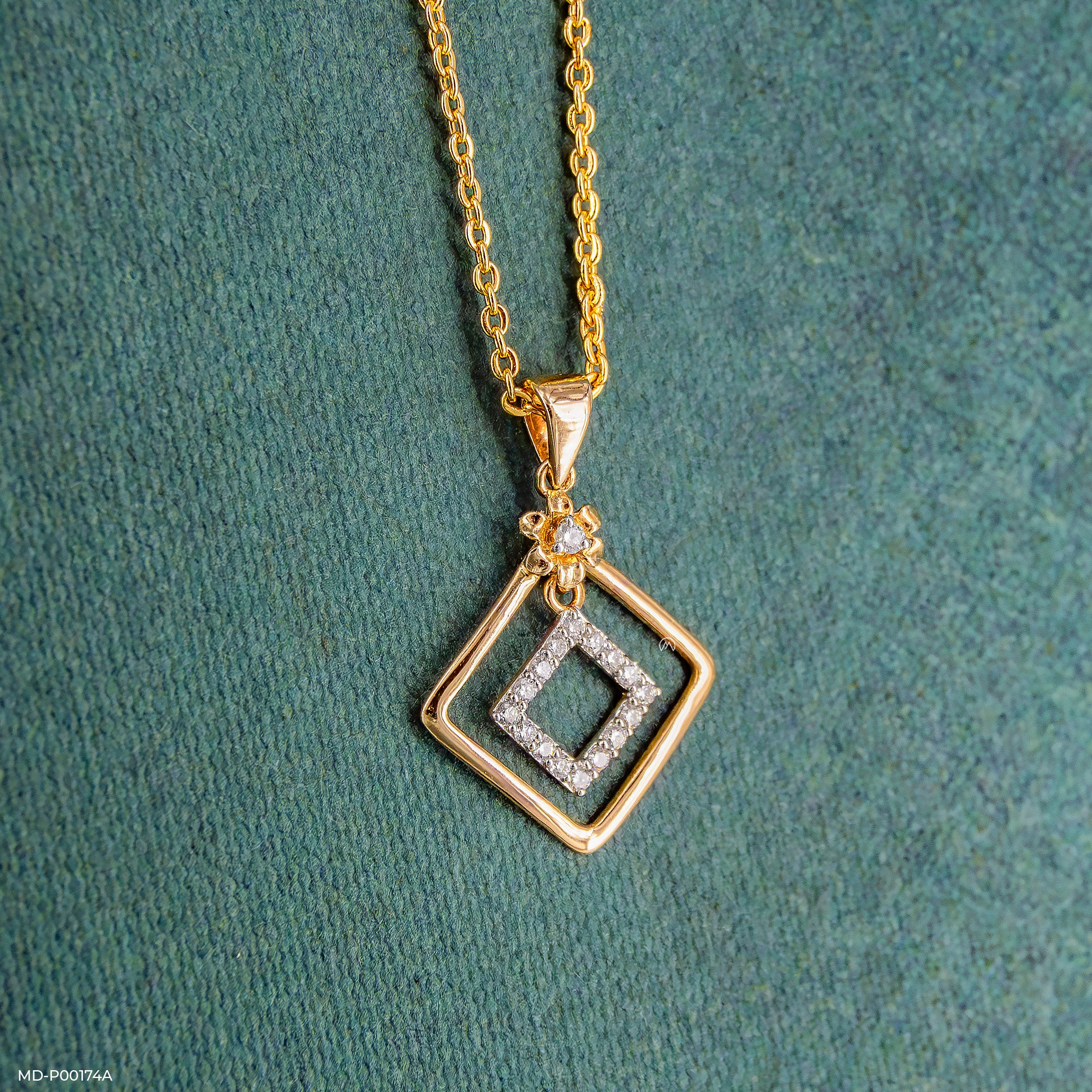 0.15 Carat Square Sparkle Diamond Pendant 14K Yellow Gold