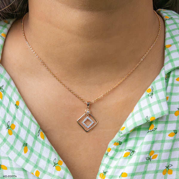 Square Sparkle Diamond Pendant 14K Rose Gold