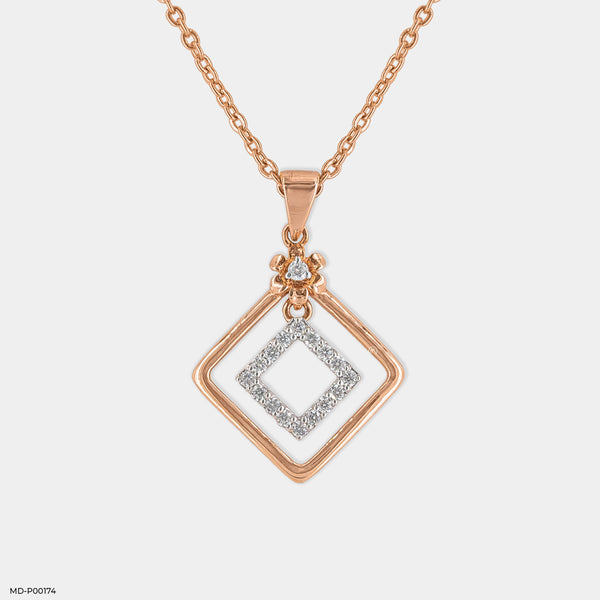 Square Sparkle Diamond Pendant 14K Rose Gold