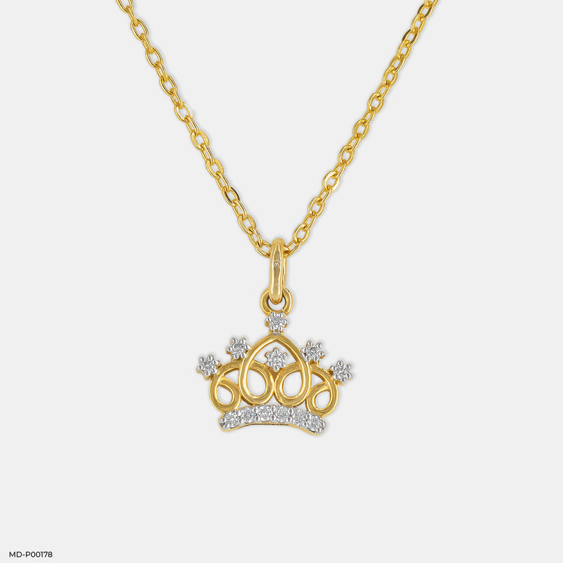 Royal Crown Diamond Pendant 14K Yellow Gold