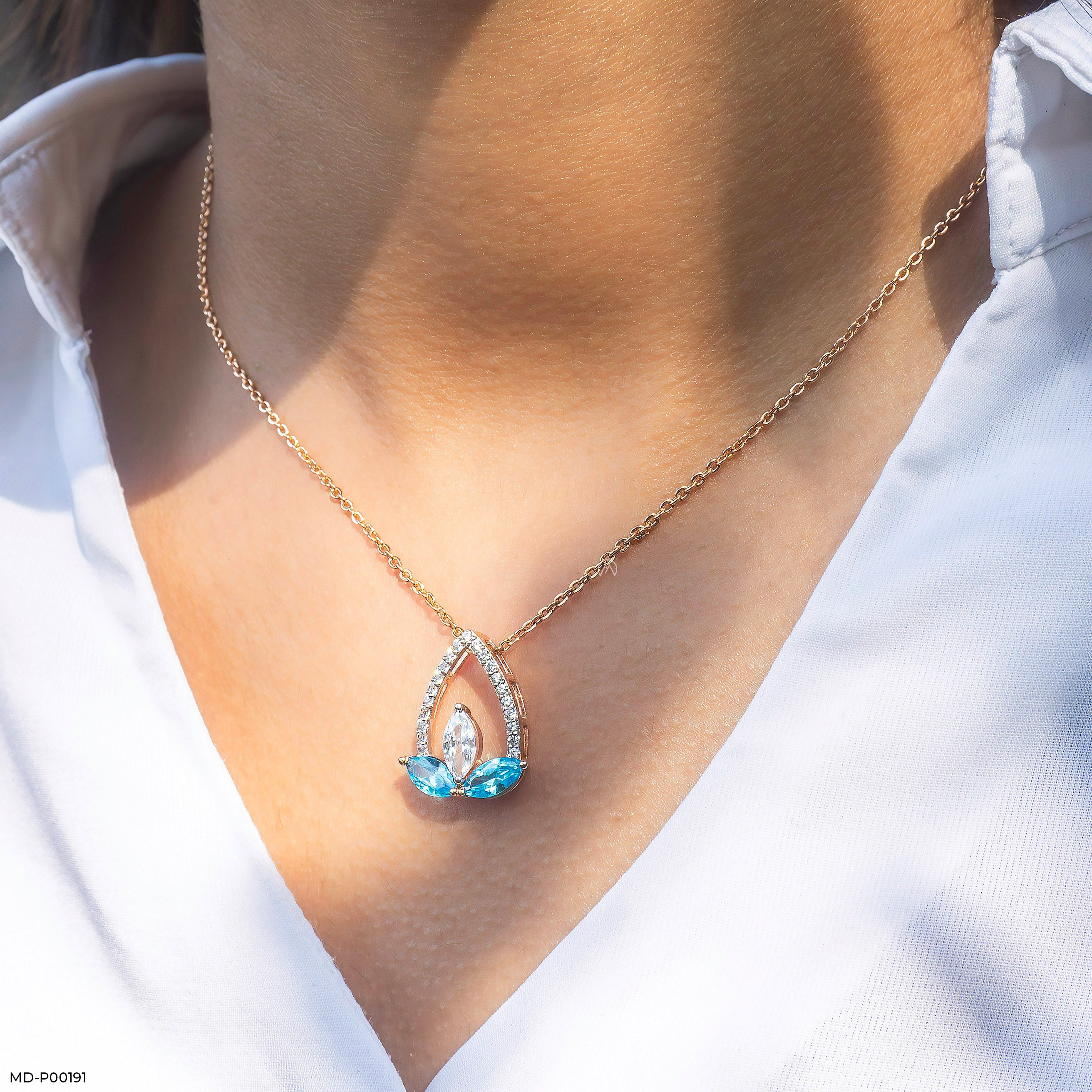 0.50 Carat Aqua Petal Pendants 9K White Gold