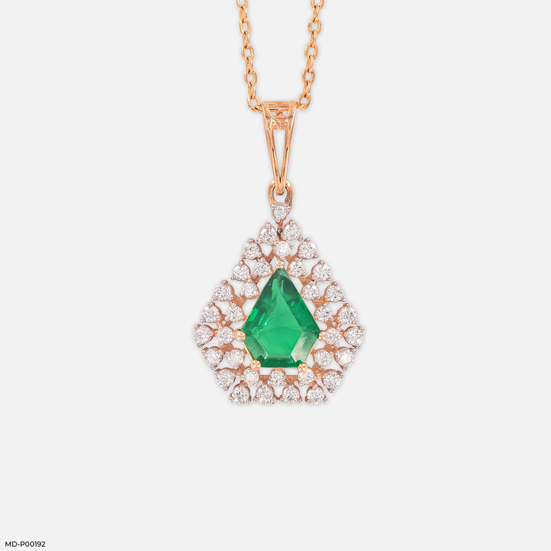 0.75 Carat Green Geometry Pendants 14K Yellow Gold
