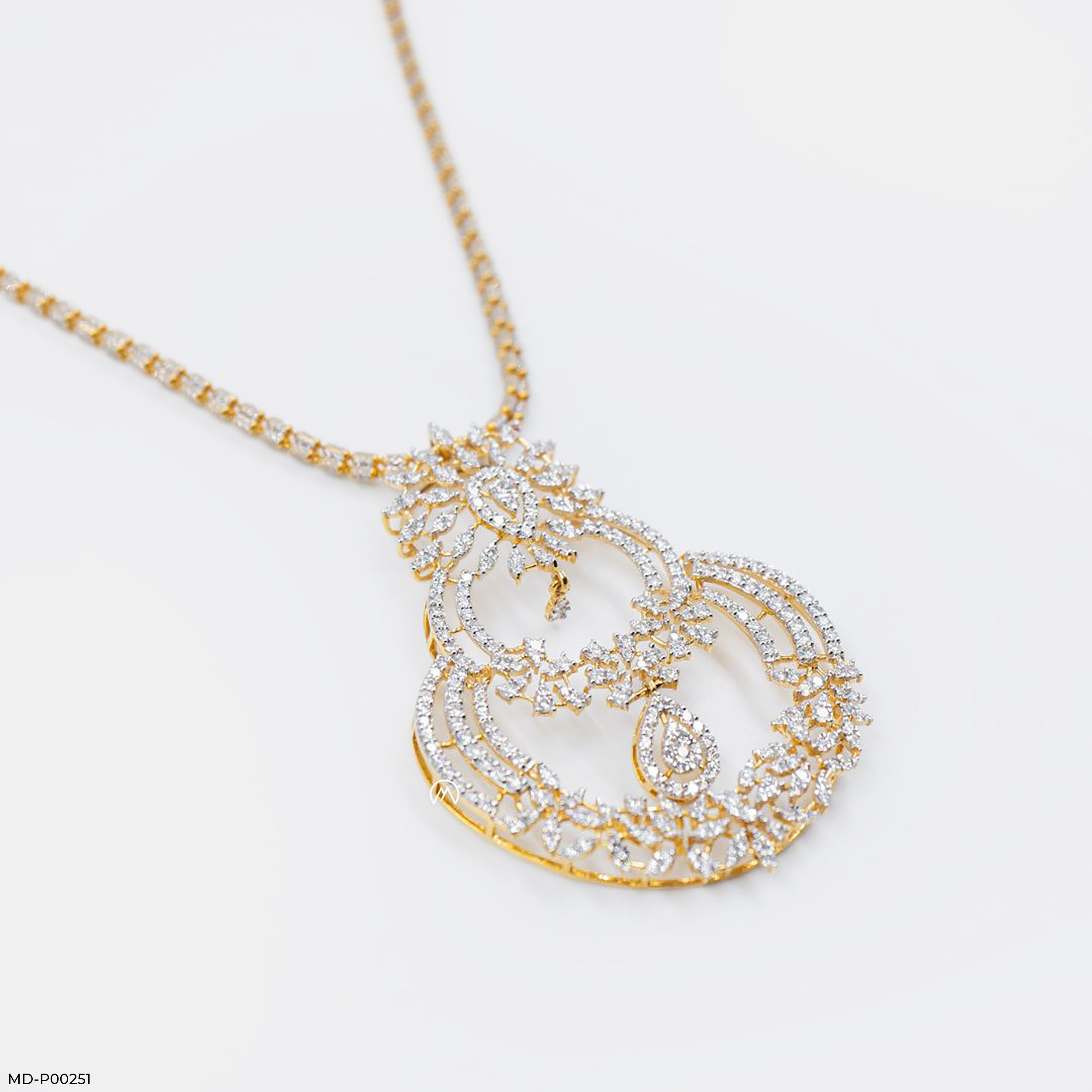 Floral Studded Diamond Pendants 9K Yellow Gold