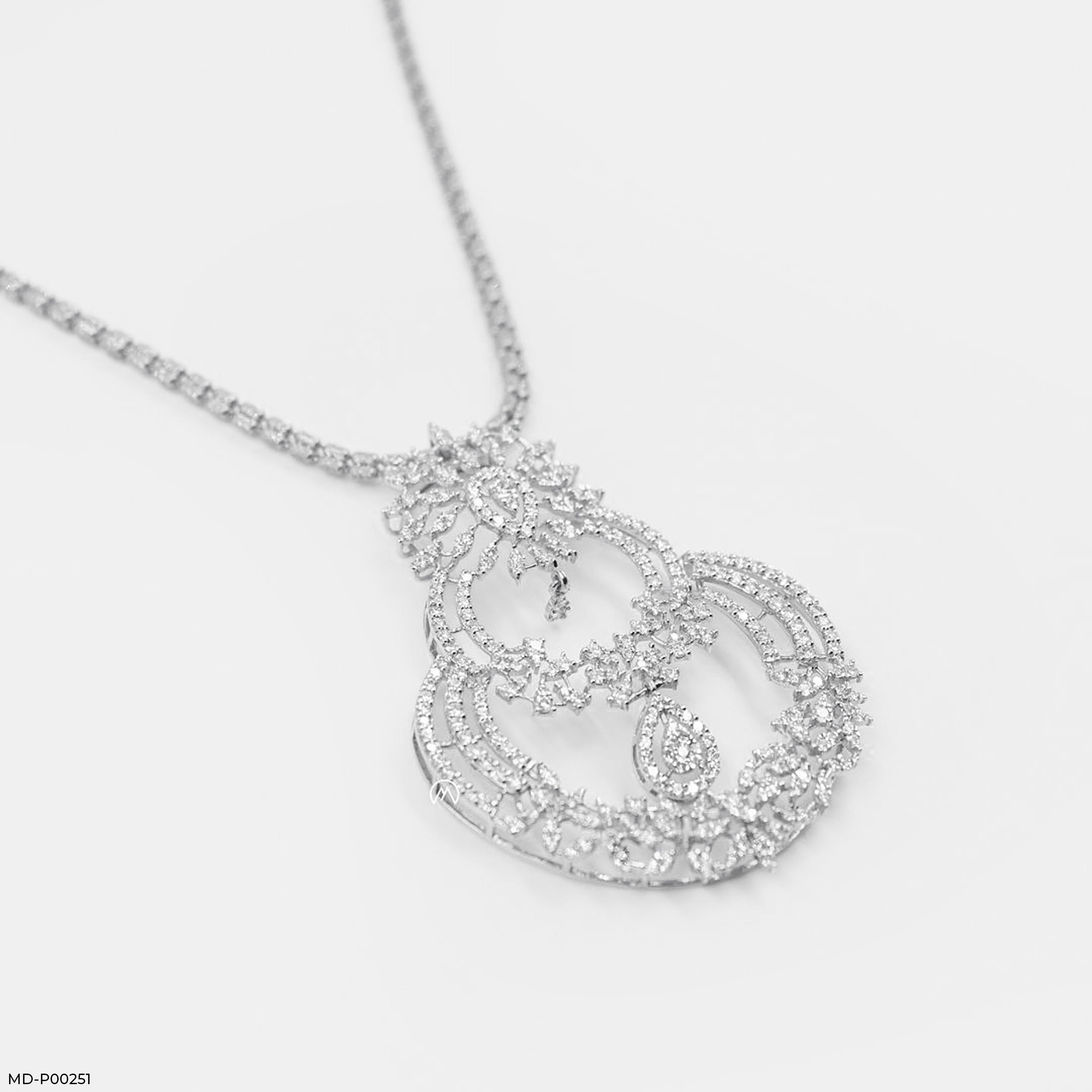 Floral Studded Diamond Pendants 14K White Gold