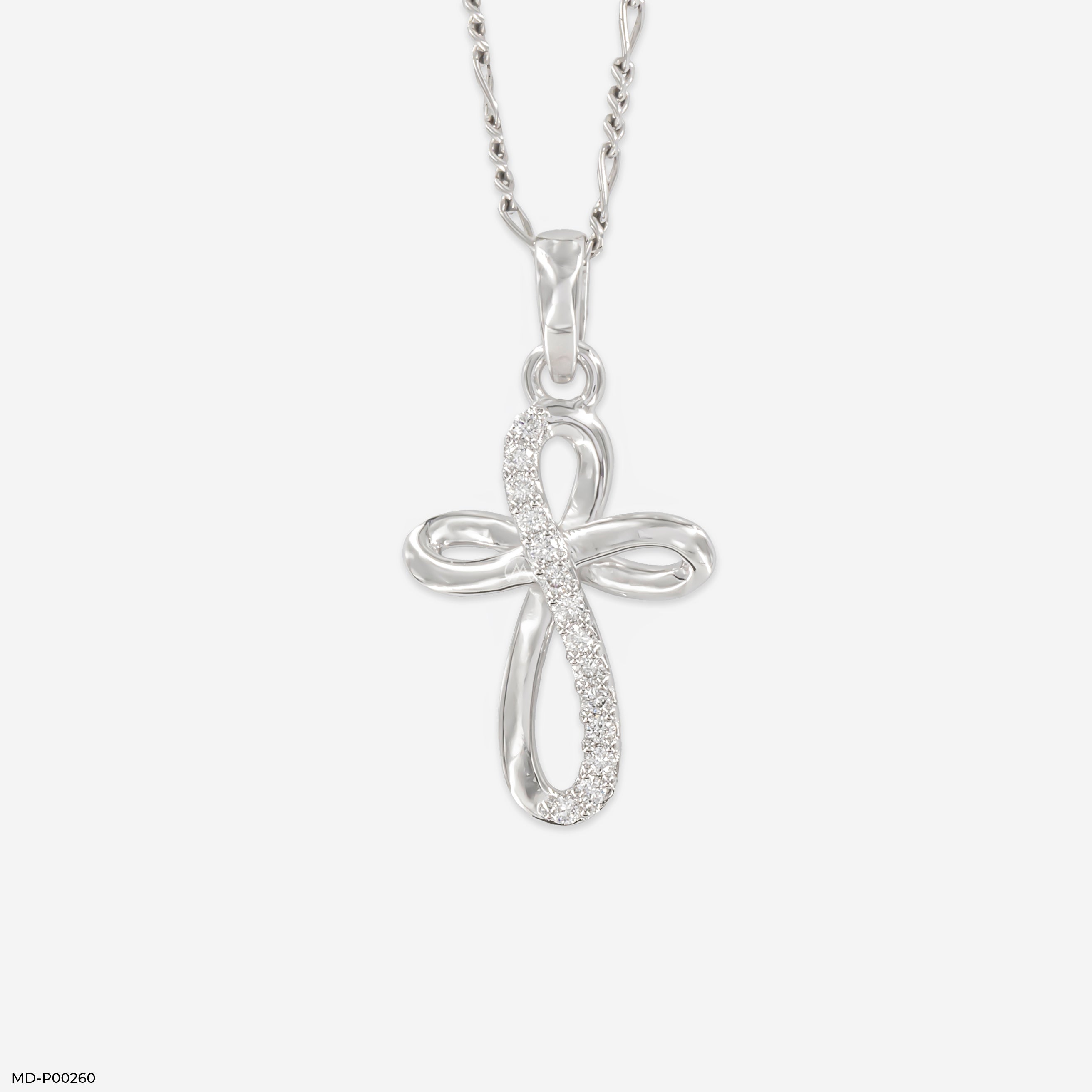 Loop Cross Diamond Pendants 9K White Gold