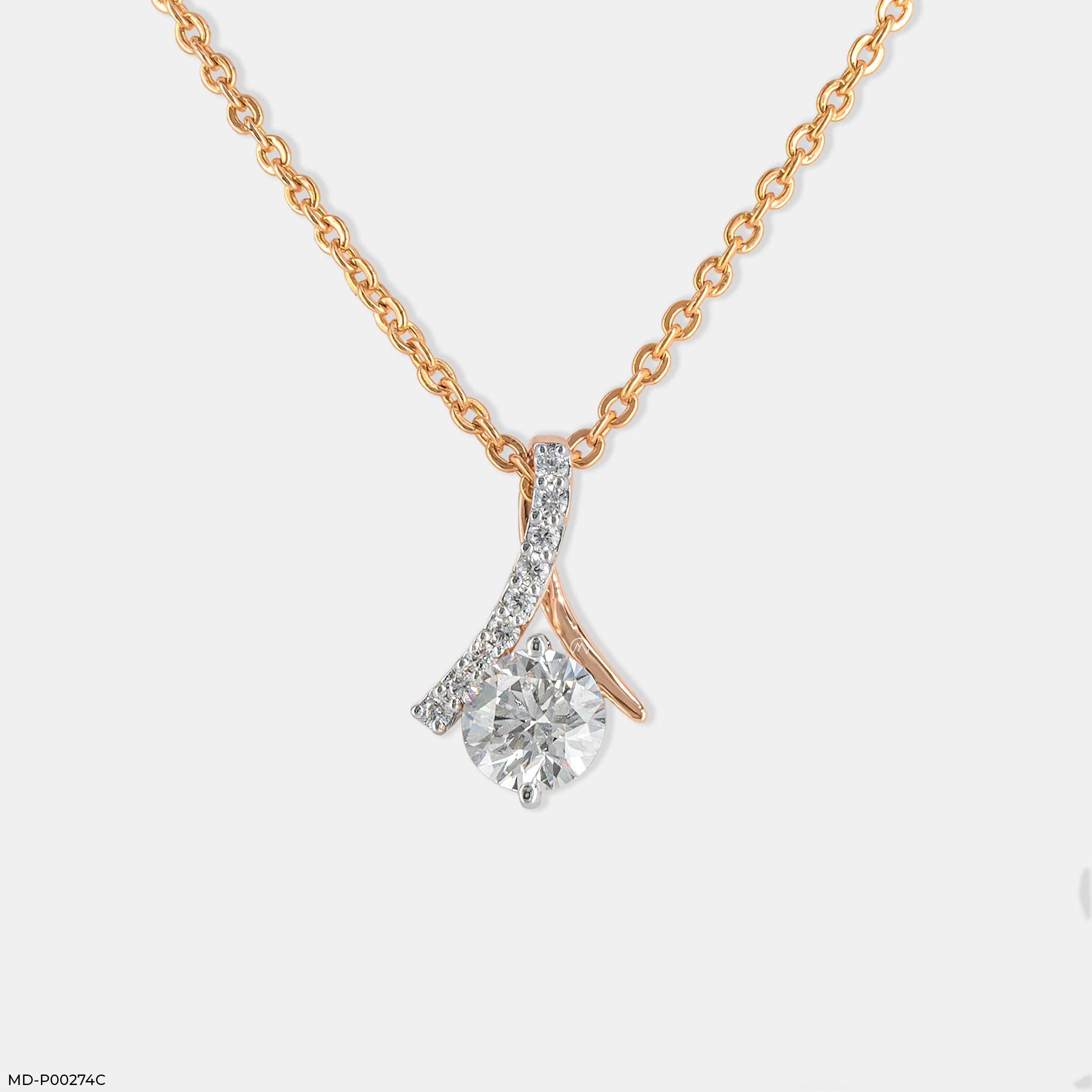 0.80 Carat Round Solitaire Starlit Lab Diamond Pendant 14K Rose Gold