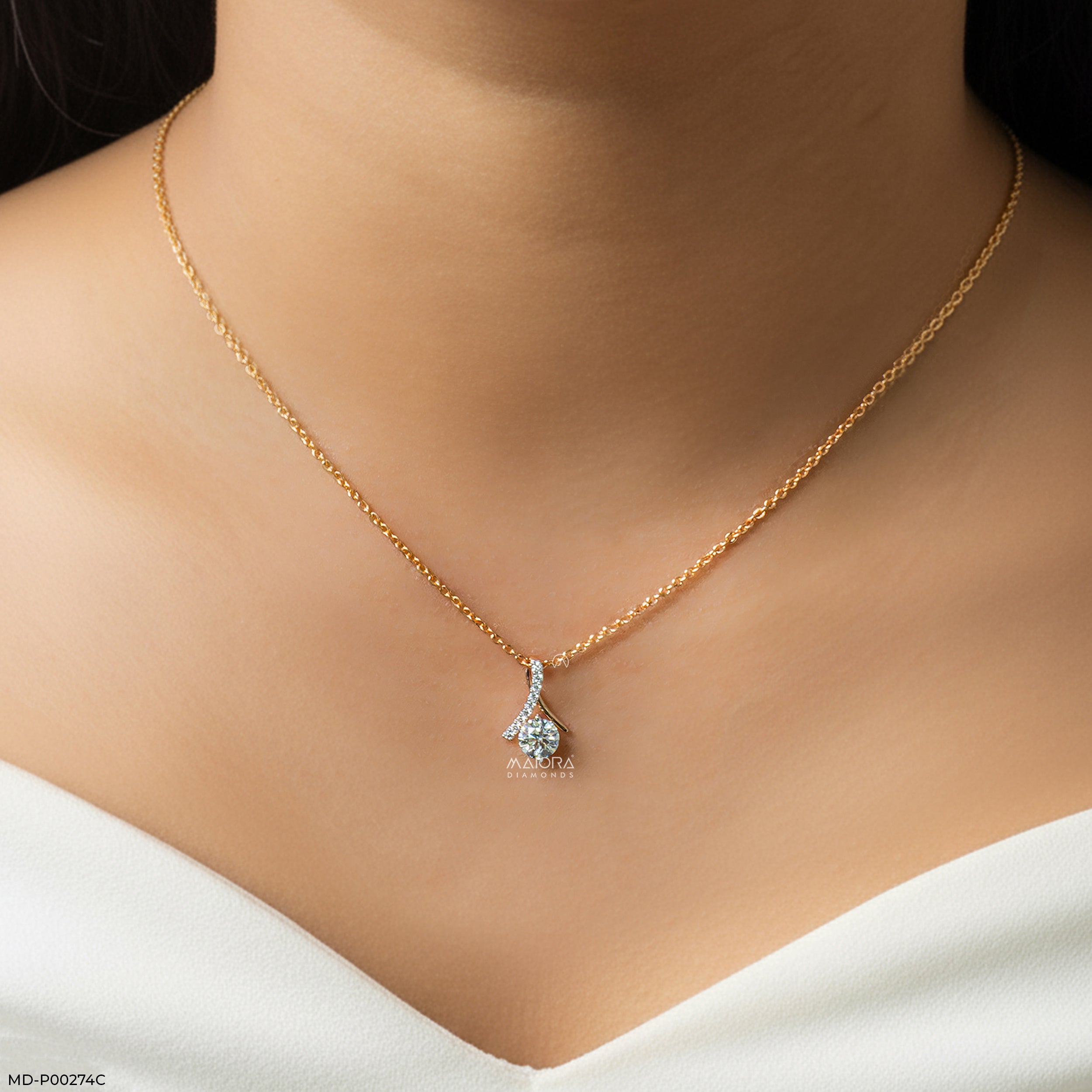 0.80 Carat Round Solitaire Starlit Lab Diamond Pendant 14K Rose Gold