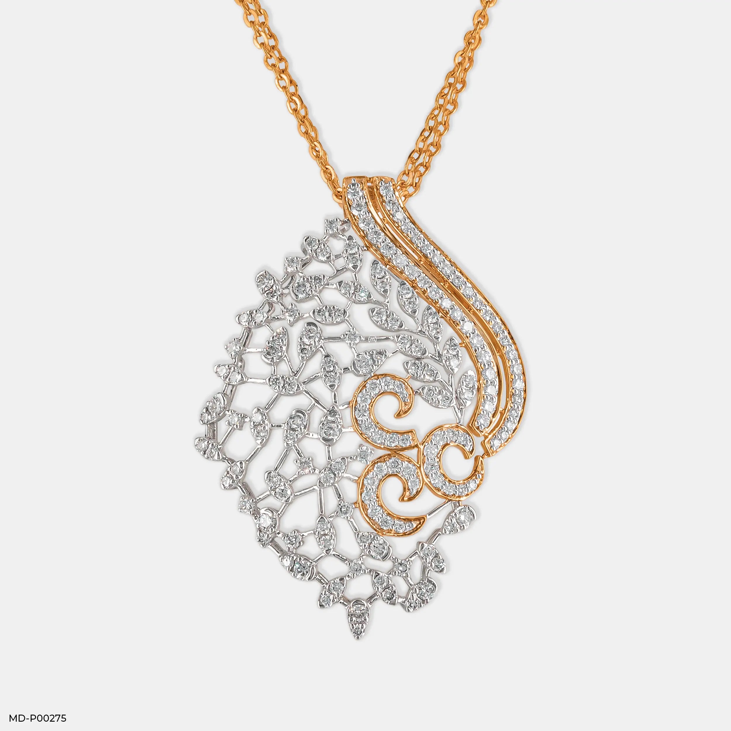 Traditional Leaf Diamond Pendants 14K Rose Gold