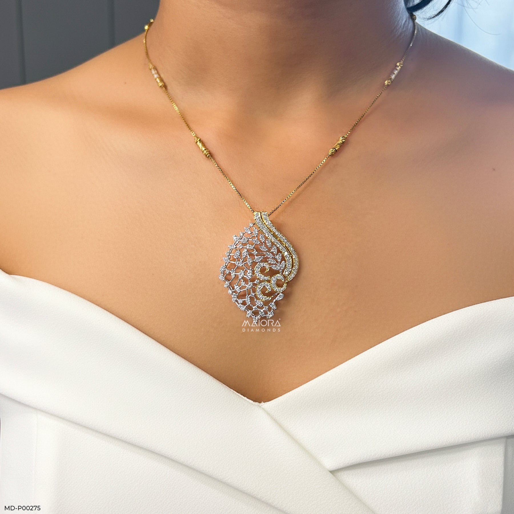 Traditional Leaf Diamond Pendants 9K Yellow Gold