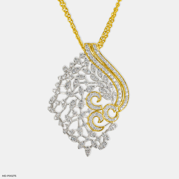 Traditional Leaf Diamond Pendants 14K Yellow Gold