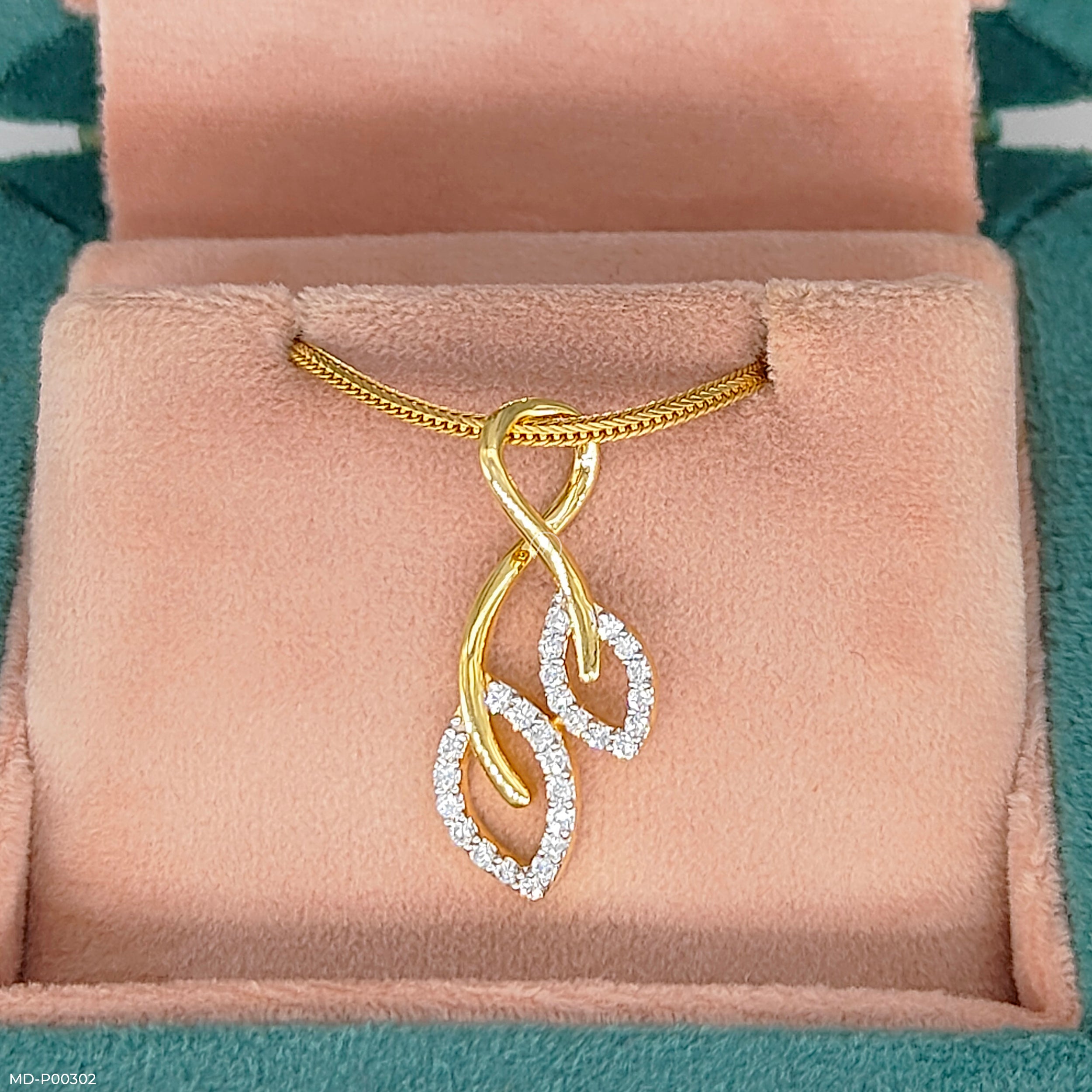 Leaf Shaped Diamond Pendants 14K White Gold
