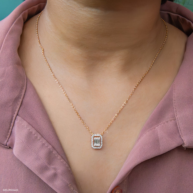 Hexagon Shaped Diamond Pendants 14K Rose Gold